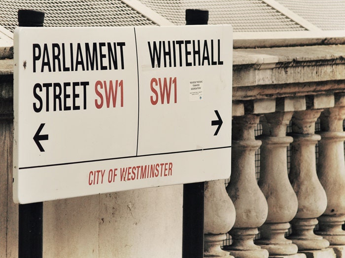 London Street Sign. Downing Street. Home Décor. Fine Art Photography. Wall Art. White Grey Red. Size A4