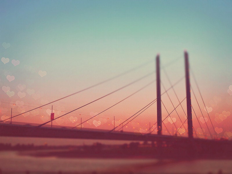 Bridge Photo. Fine Art Photography. Romantic. Theodor Heuss Bridge. Germany. Whimsical. Love Bokeh. Home Decor. Size A4