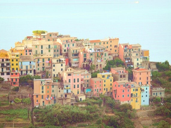 Pretty Pastel Town. Cinque Terre. Italy Photo. Fine Art Photography. Home Décor. Wall Art. Cottage Chic. Size A4