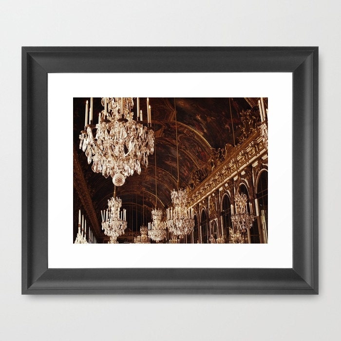 Paris Photo. Fine Art Photography. Hall of Mirrors. Versailles. Marie Antoinette. Rococo. Crystal Chandeliers. Gold. Home Decor. Size A4
