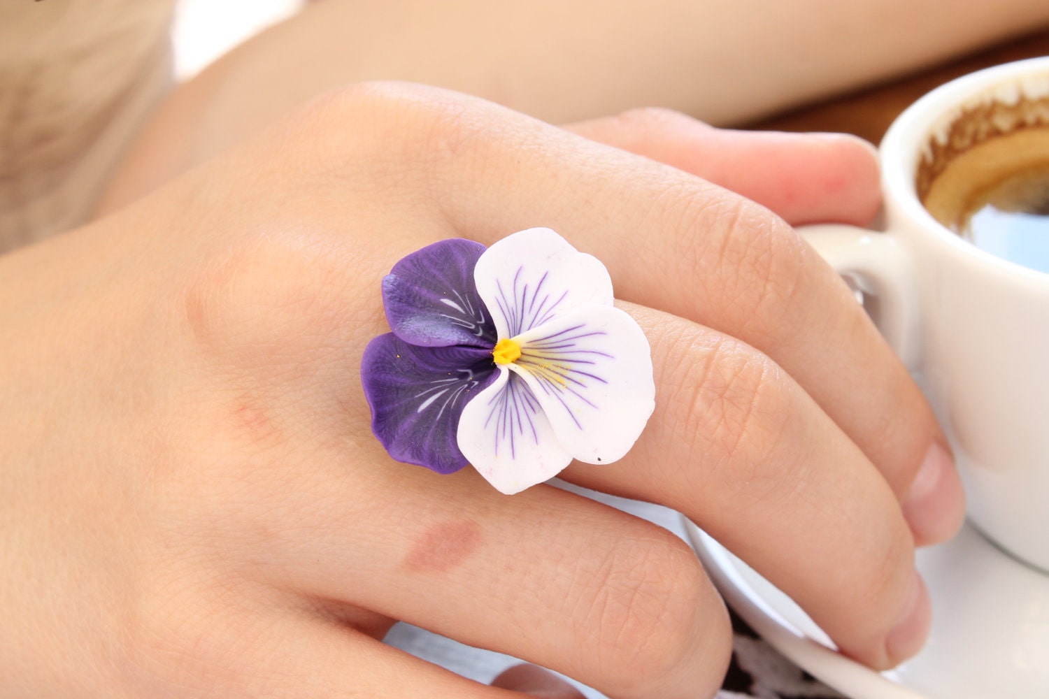 Pansies, Heartsease flowers -- Earrings stud and ring set -- Turquoise Blue - eteniren