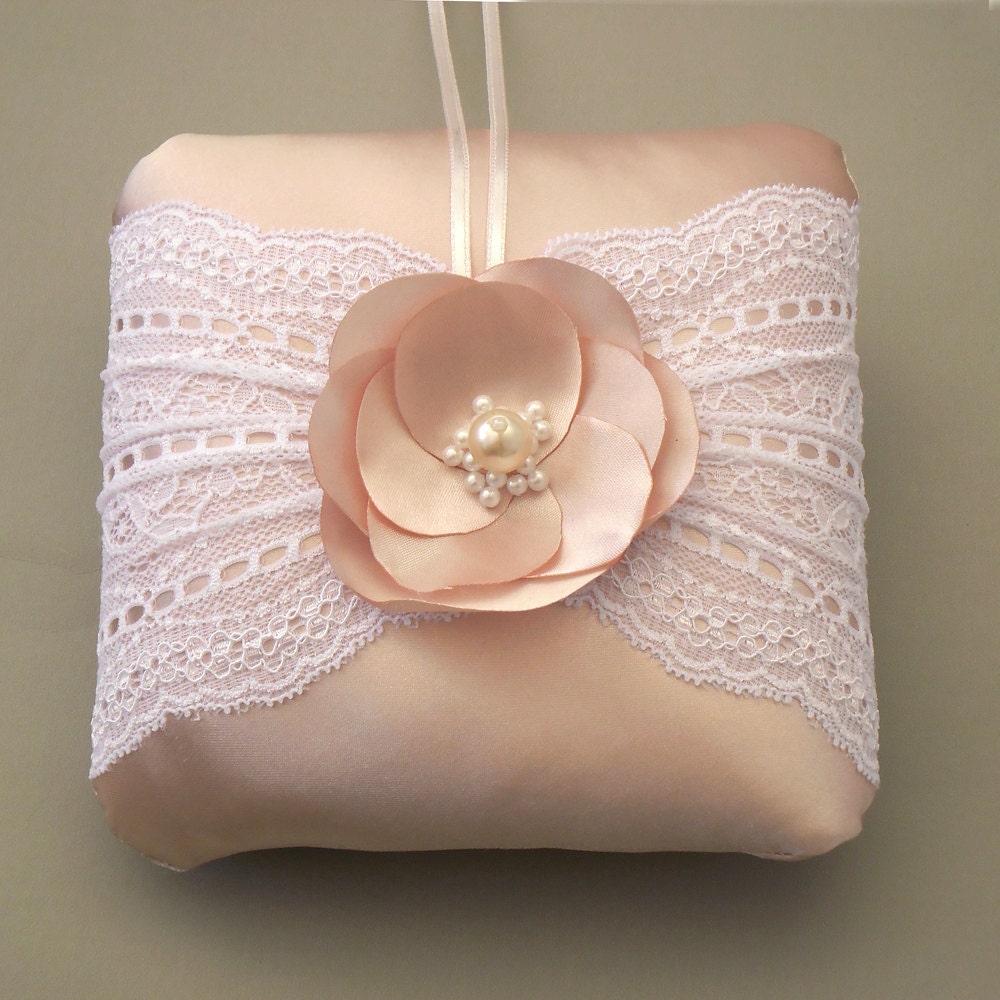 Pastel pink bridal ring bearer pillow lace decorated, weddings cushion, unique design, rhandmade