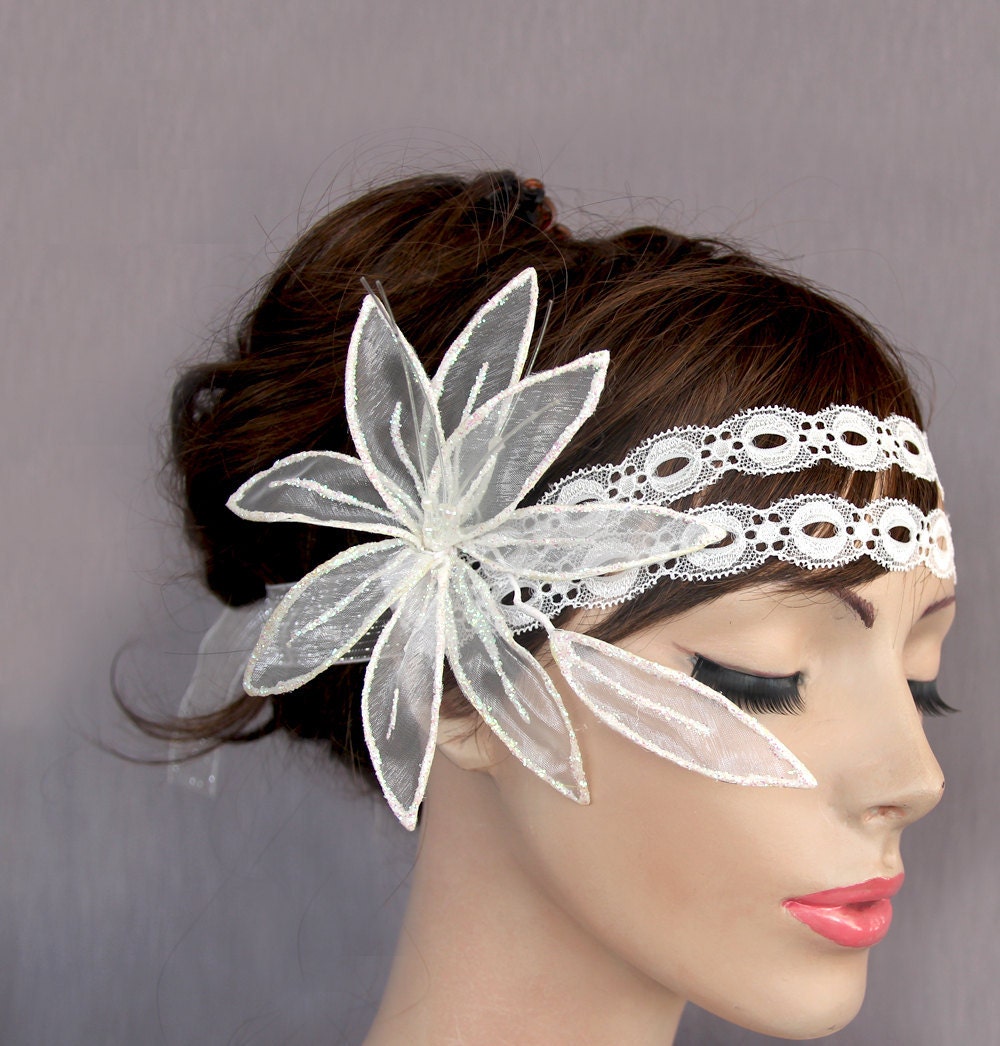 Ivory lilly flower bridal hair fascinator, weddings headband, head piece, handmade, unique design