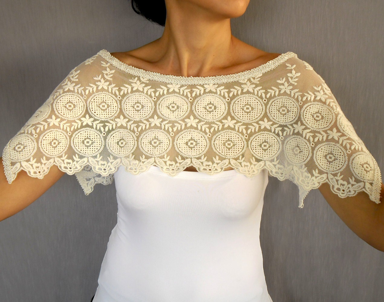 Cream eyelet bridal bolero, handmade, unique item