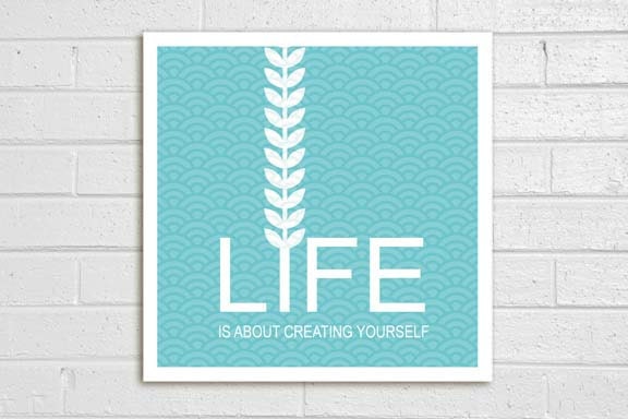 Modern Print - Life is About Creating Yourself - wedgewood blue patterned background - original 8x10 Print Gifts Under 25
