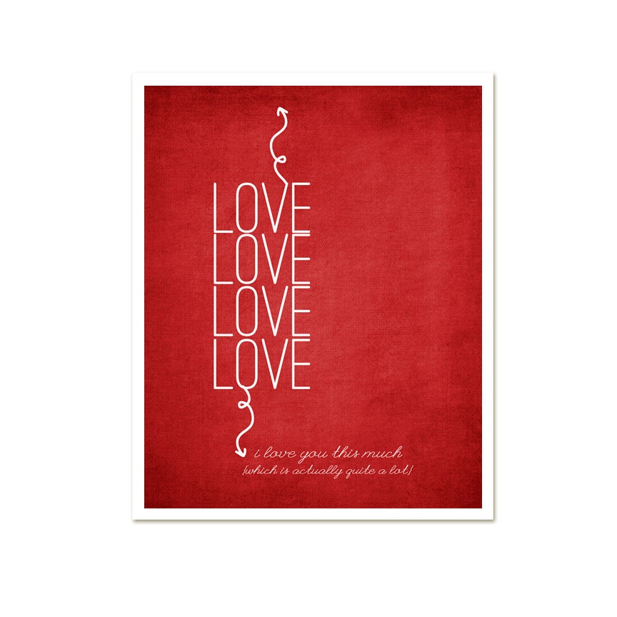 Digital Art Poster I Love You This Much - Modern Original Love Digital Art Print - Red Love Valentines DayValentines Day