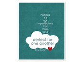 Perfect for One Another - Jane Austen - Emma original digital typography print Teal Turquoise Blue - 8x10 Gifts Under 25 Christmas Holiday
