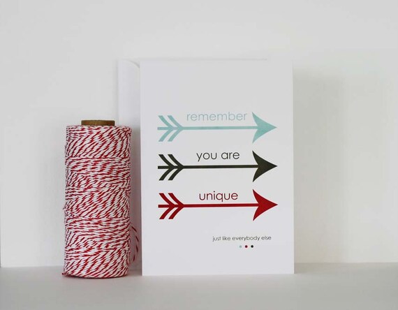 You Are Unique Funny Inspirational Greeting Birthday Card- Arrows Sarcastic Funny Humor-Brown Red Aqua Blue