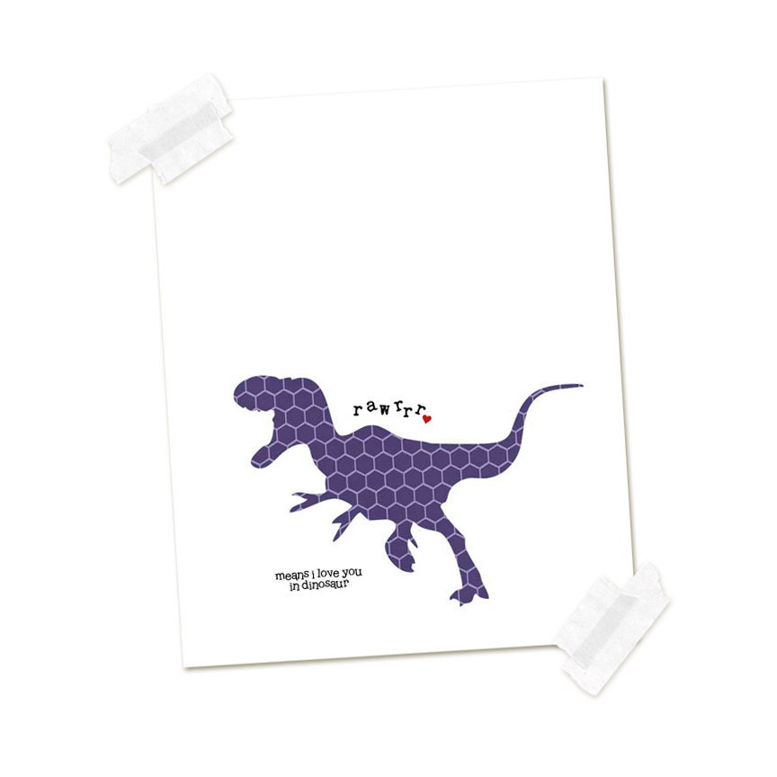 Rawrrr Means I Love You in Dinosaur - Purple Hexagon Print Digital Art Poster