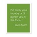 Put Away Your Laundry (or I'll Punch you in the Face) cheeky modern original print leaf green