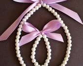 Little Girl Pearl Necklace and Bracelet Set for Flower Girl gift, baptism Customize ribbon and pearl colors