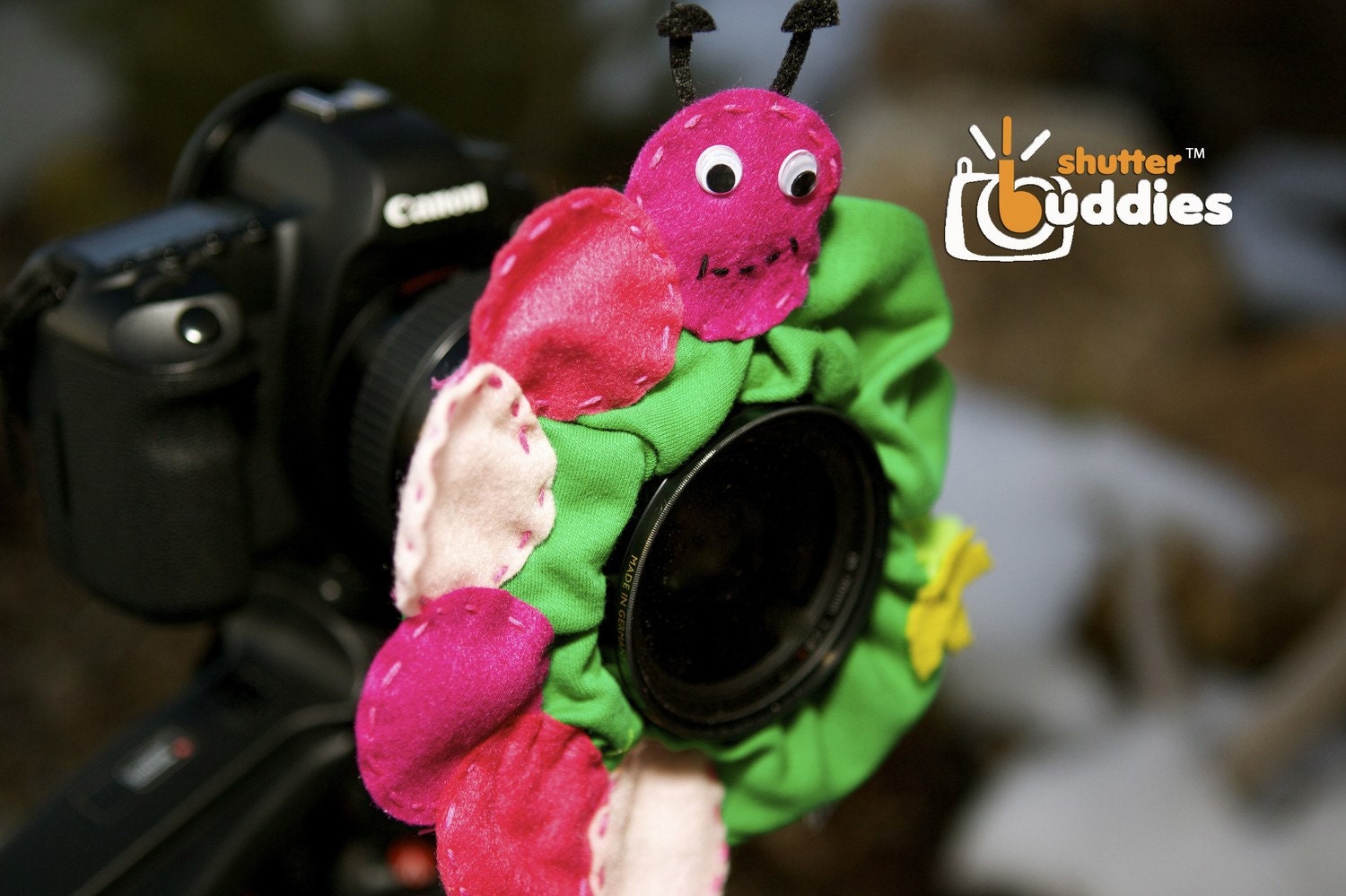 Shutter Buddies Claire CATERPILLAR with SQUEAKER camera lens prop- Ready to ship