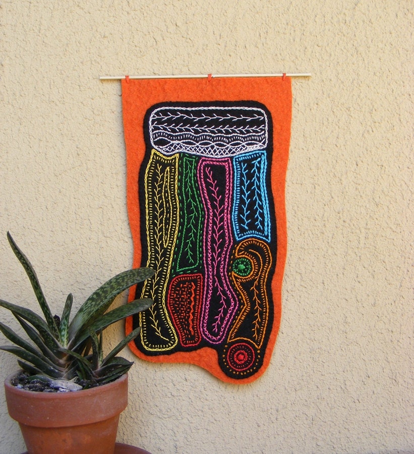Tapestries fiber art multicolor home decor colorful felt embroidered