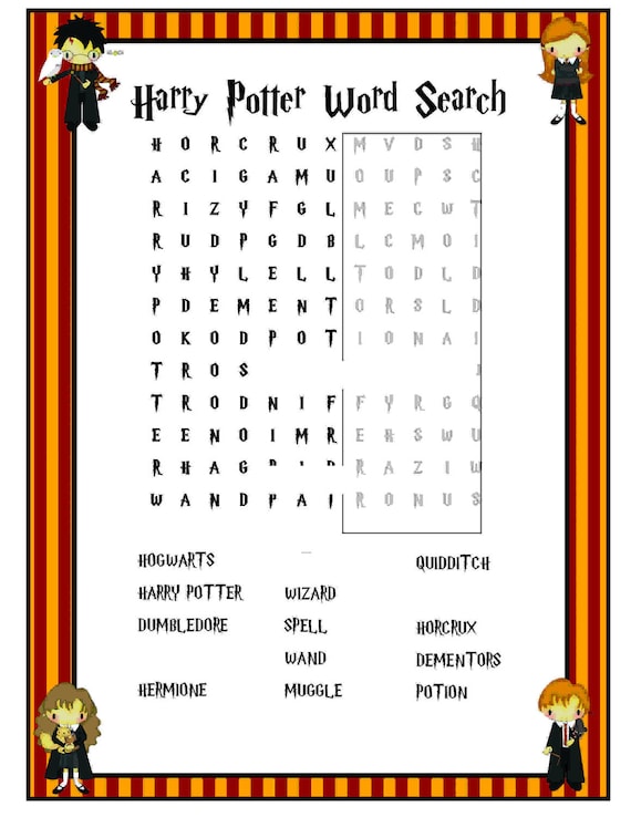Items similar to Printable Harry Potter Word Search on Etsy