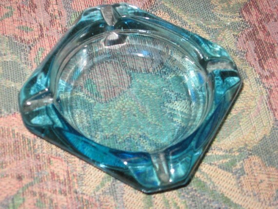 Items similar to Vintage Blue Glass Ashtray, Home Decor, Collectible