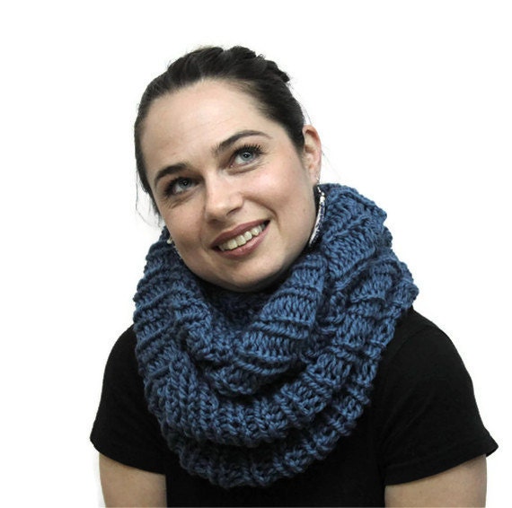 Hand Knit Scarf/ Blue Scarf/ Chunky Knitting/ Convertible Cape/ Wool Shawl, Body and Neck Warmer, spring, autumn, fall by Solandia