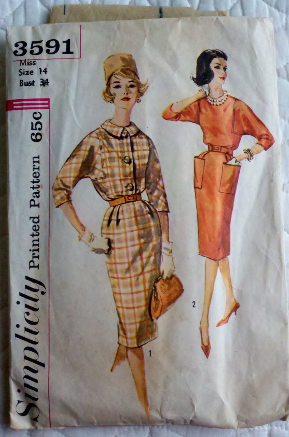 Simplicity 3591 Vintage 1960's Sewing Pattern Womens Mad Men Belted Wiggle Sheath Dress Size 14 Bust 34"