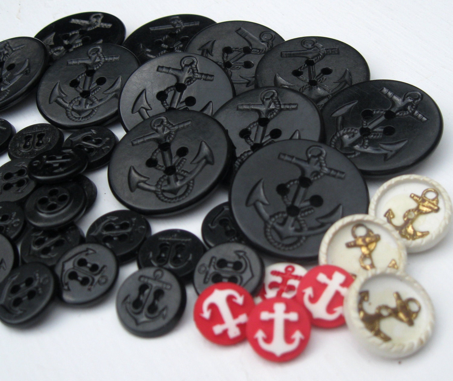 Vintage Nautical Buttons with Anchors, 43 Assorted styles and sizes