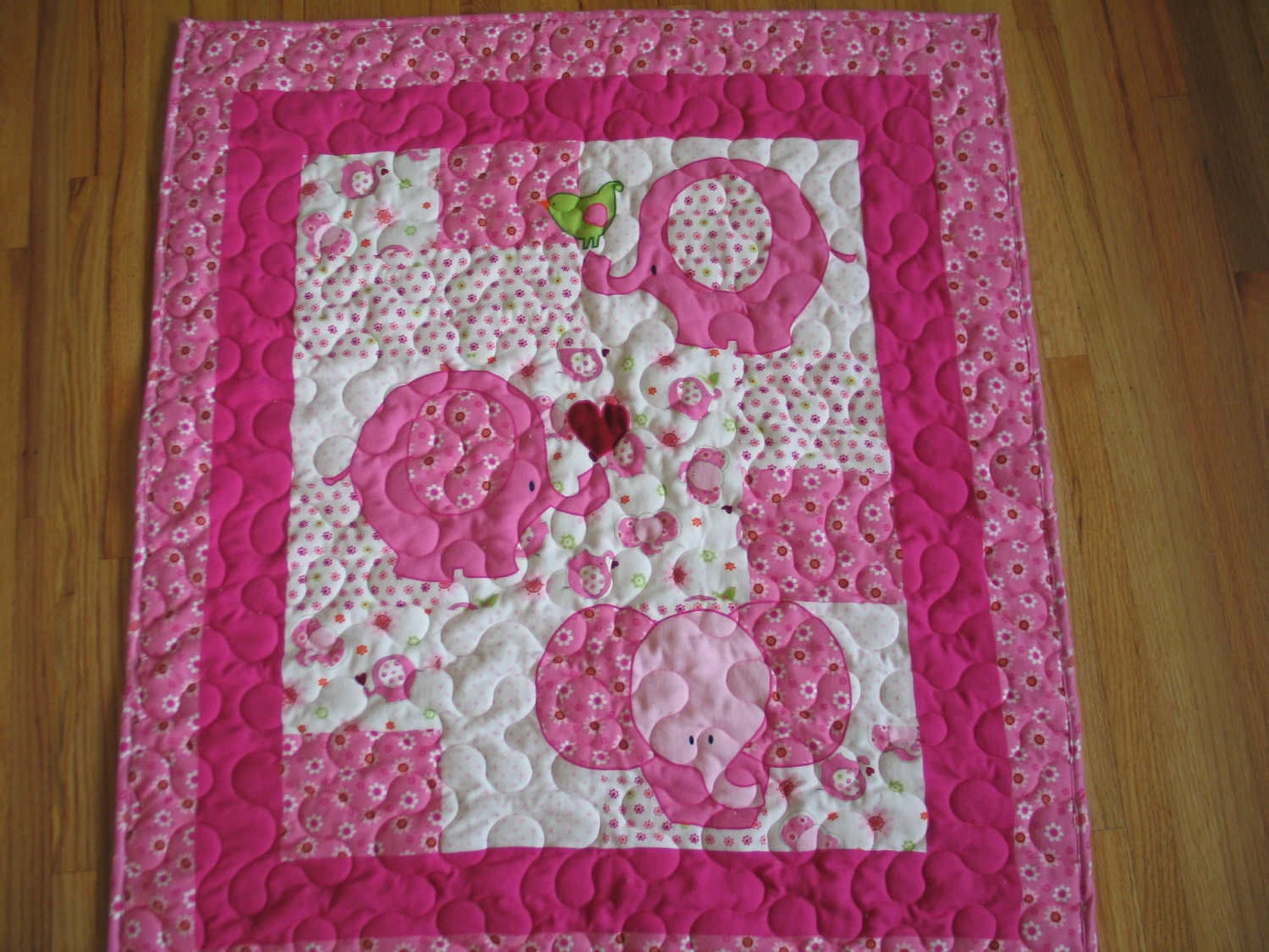 PINK ELEPHANT Flannel and Cuddle Soft Baby Quilt Blanket