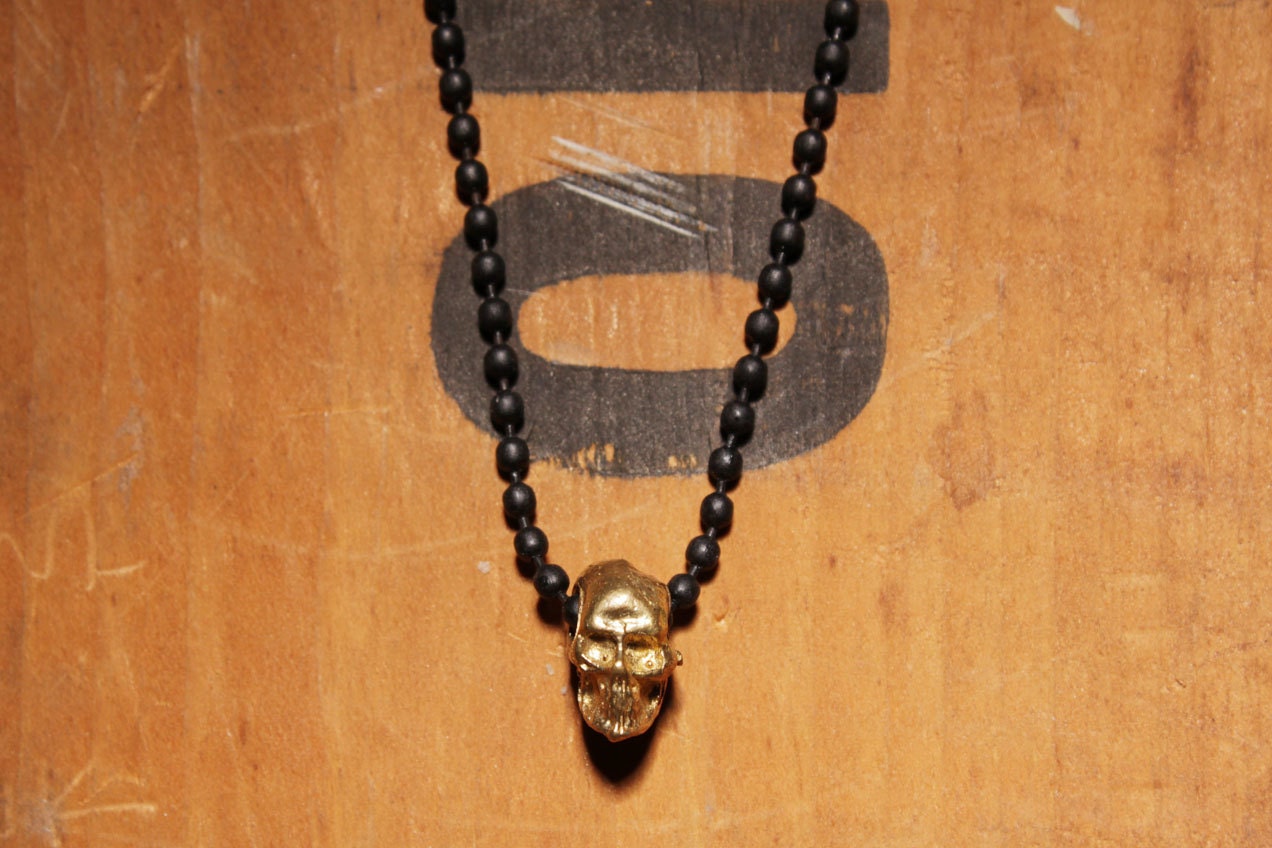 Skull jewelry - gold skull necklace - dog tag chain style necklace for men