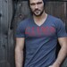 SALE Mens tshirt: gray vneck with rock climbing inspired print by We Are All Smith