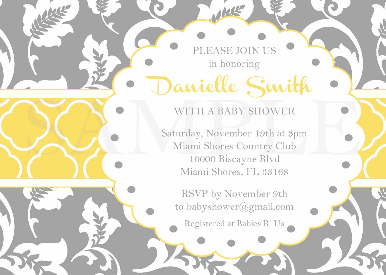 Grey & Yellow Invitation -Baby/Bridal Shower DIGITAL Invitation - DIY Il_570xn