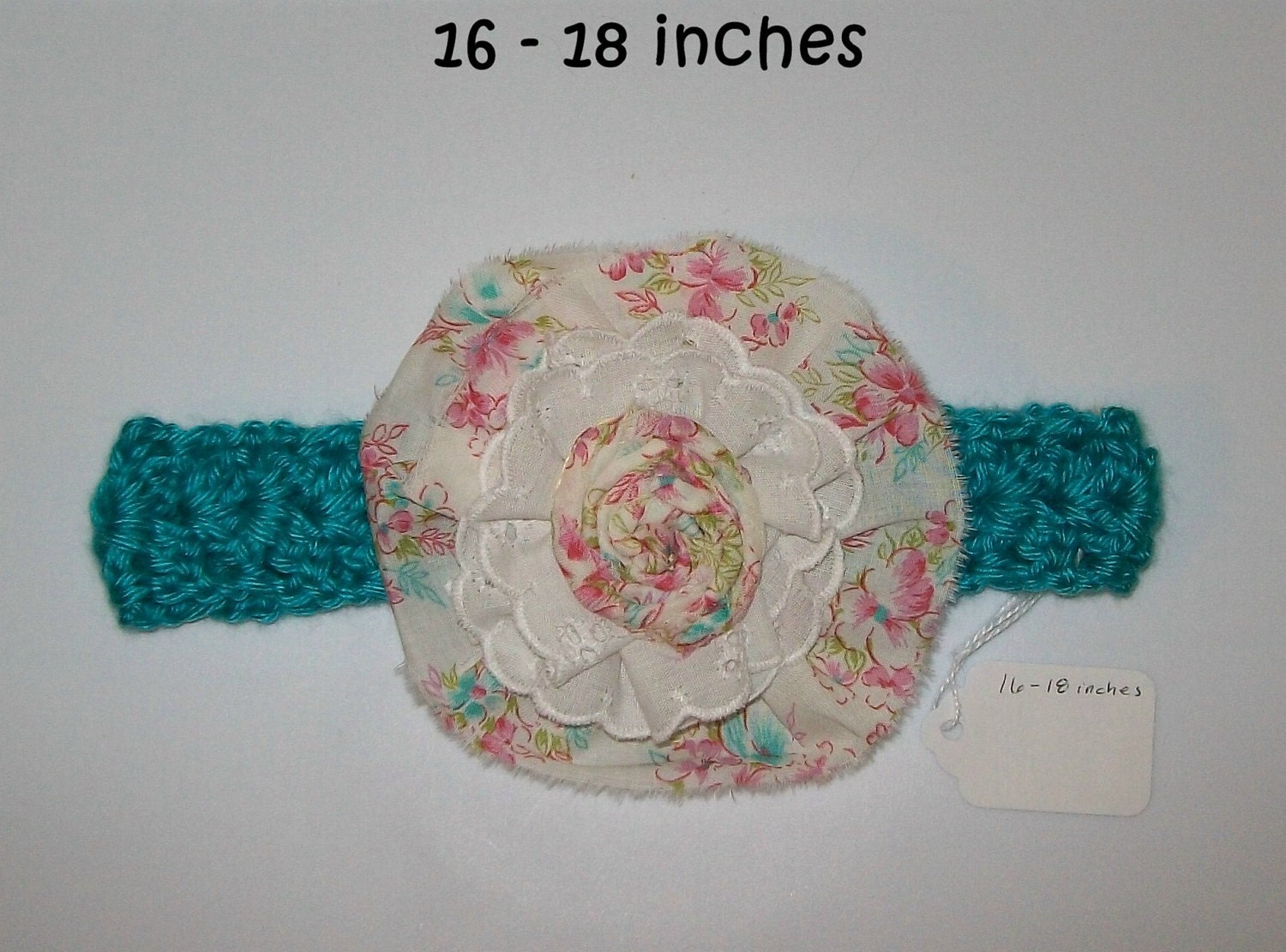 SALE - Blue mint headband with handmade flower - 0 - 3 months