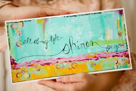 Shine: 11 x 5.5 Paper Print, turquoise, cursive, yellow, baby's room, love, mixed media, abstract