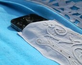 Reduced by 20% - All French Vintage Linen Purse Messenger Tote.  Hand Embroidered Vintage Cutwork, Hand Embroidered Monogram 'DS'