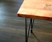 modern reclaimed industrial bench with steel leveling hairpin legs