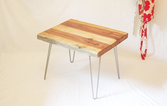 modern industrial reclaimed wood side table with steel by birdloft