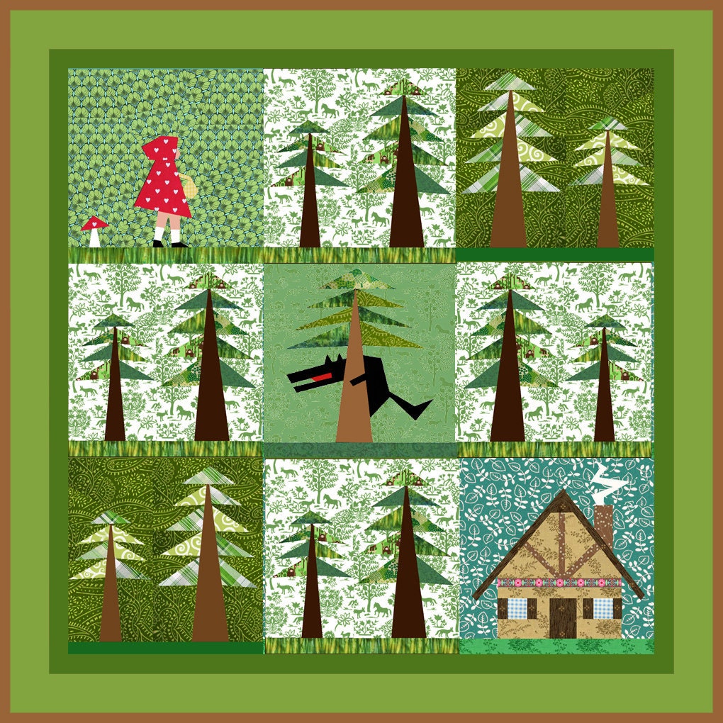 Little red Riding Hood Set of 4 paper pieced quilt block patterns PDF