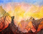 Abstract Colorado mountain scene.Mountain House 1 - is a fine art GICLEE print of one of my paintings. Free U.S. shipping.