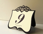 Table Numbers - 10 Large Tiara Folded Layered Table Number Cards - Ivory and Black, Personalized Wording Available