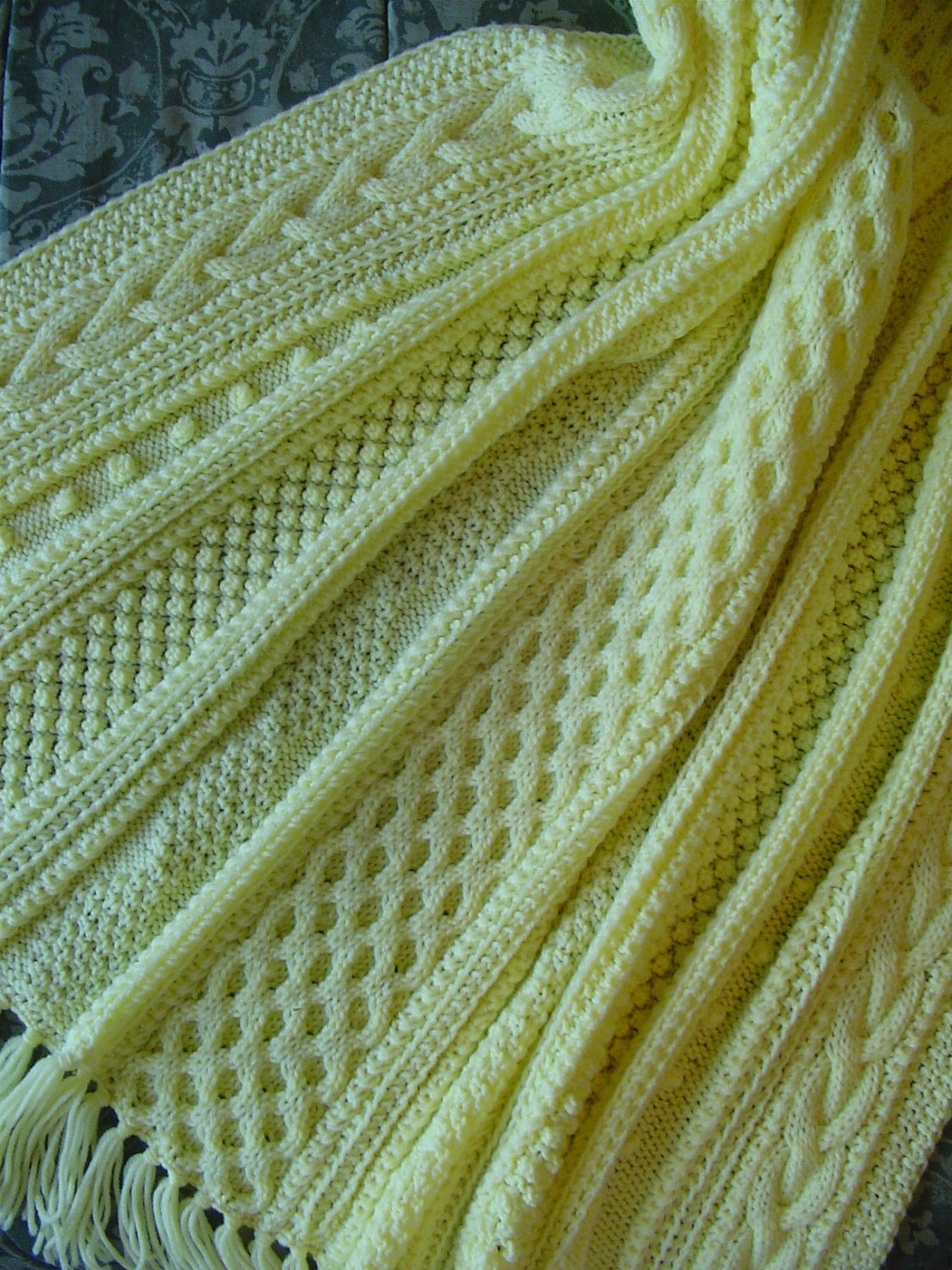 Afghan - Aran Hand Knit - Like a Breath of Sunshine - EXQUISITE - PRICE REDUCED