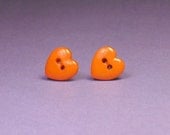 Orange Heart Button Stud Earrings