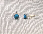 Vintage Really Tiny Round Turquoise Matrix Stud Earrings