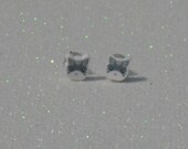 Teeny Tiny Gray and White Kitty Cat Stud Earrings
