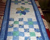 Appliquéd, Quilted, Large, Table Runner,  Spring Fantasy Floral Table Runner. Choose Your Colors Treasury Item, Free Shipping