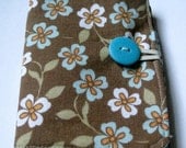 Tea Wallet, Credit Card & ID Holder, Business Card Case - Brown Floral Motif