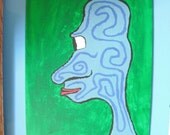 Blue Profile Acrylic Painting on Canvas Panel