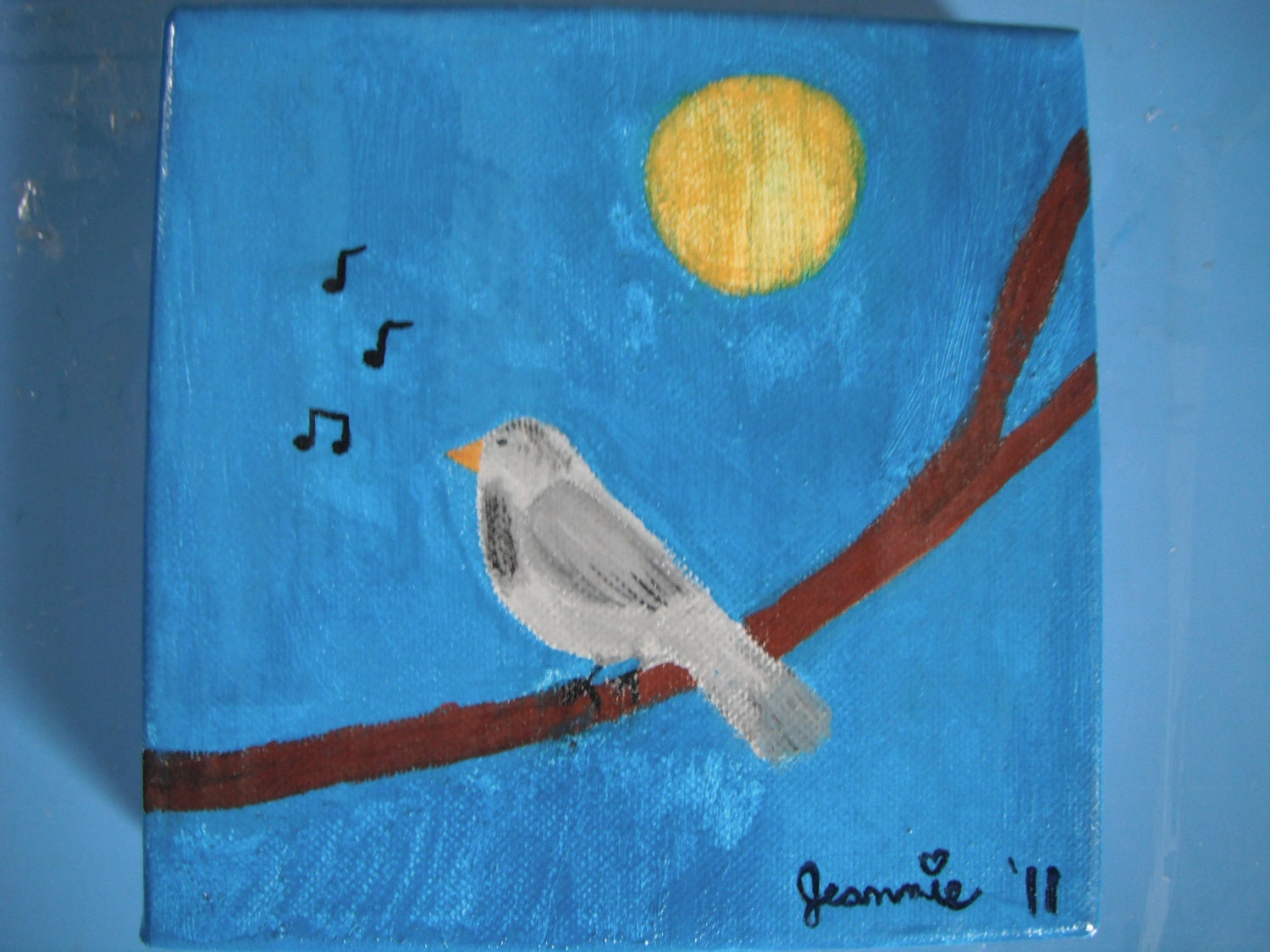 Sweet Tweet  original gouache painting on canvas