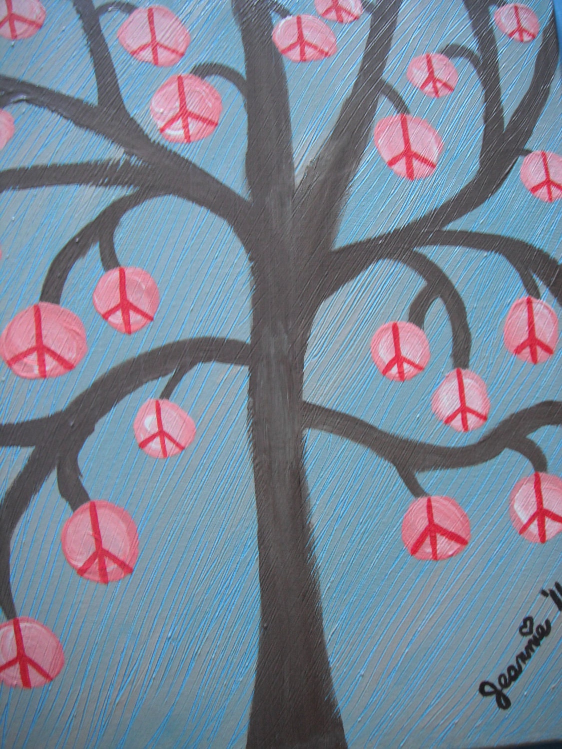 Cherry Blossom Peace Tree original acrylic painting stretched 20x16 canvas abstract fantasy