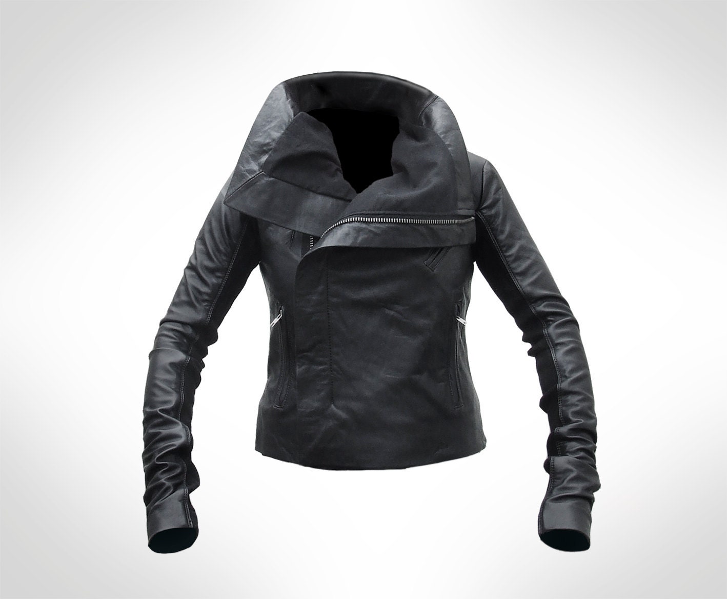 Womens Black Leather Biker Jacket by J.O.D UK8