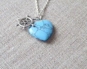 Love sailing - Ship's  Wheel charm necklace - helm and turquoise heart charms on silver chain - nautical jewelry