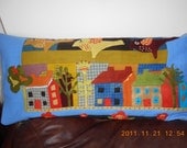 eARLY bIRDS28"x18" BIG Primitive Folk Art wool hand Appliqued pillow.Home Sweet Home. Cabin, holiday home,Rustic, Sue Spargo design