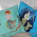 mermaid appliqued pillows a set of 2 gorgeous blue quilted 15x15 includes insert too.Handmade in the USA.