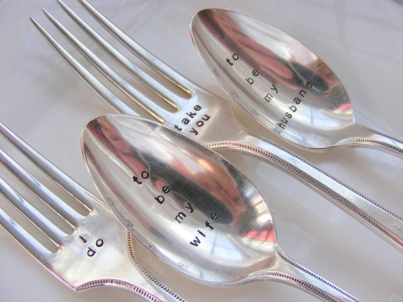 Hand Stamped Wedding Silverware Set
