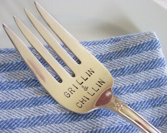 Hand Stamped Serving Fork for Grilling