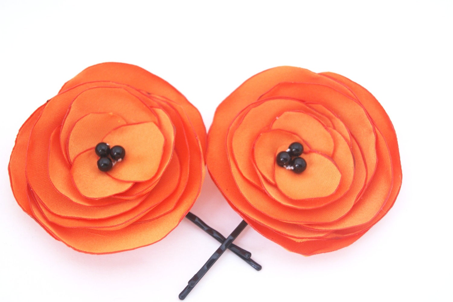 orange flamme bobby pin with black pearl- set of 2